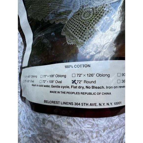 Vintage Belcrest Hand Crochet tablecloth floral lace Oval 72X72 Round Brand New - Picture 3 of 10